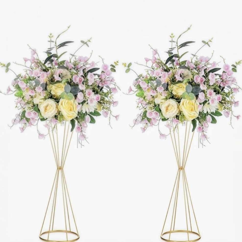 Centerpiece Vase Tall - Support de fleurs géométrique doré, centre
